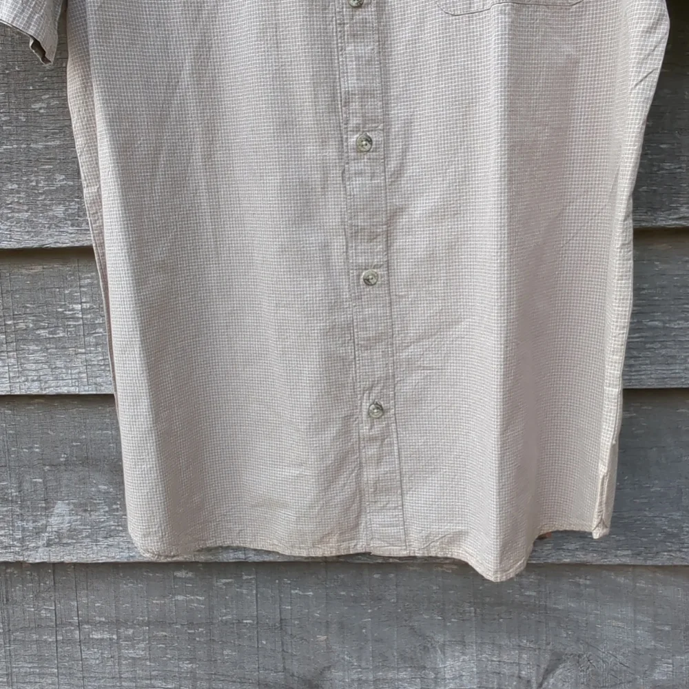 Columbia Mens Large Short Sleeve Button Up Cotton Shirt Plaid Tan and White - Picture 7 of 11